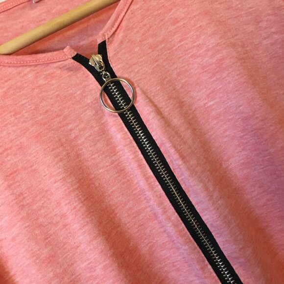 Coral Pink Womens Zipper + Button Punky Brewster Quirky Petal Hem A-line Tee XL - Picture 3 of 14